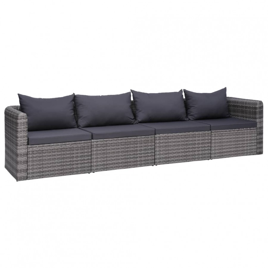 Meuble de jardin 4 pcs avec coussins Gris Résine tressée