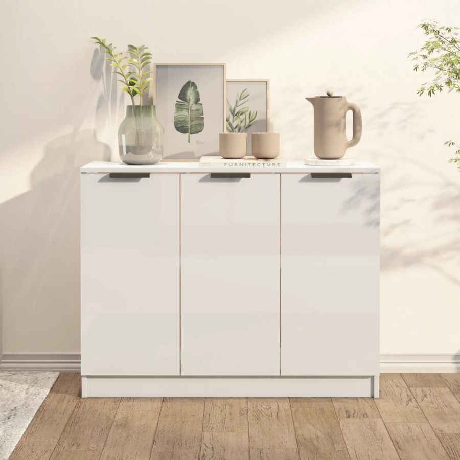 Buffet Blanc brillant 90,5x30x70 cm Bois d'ingénierie