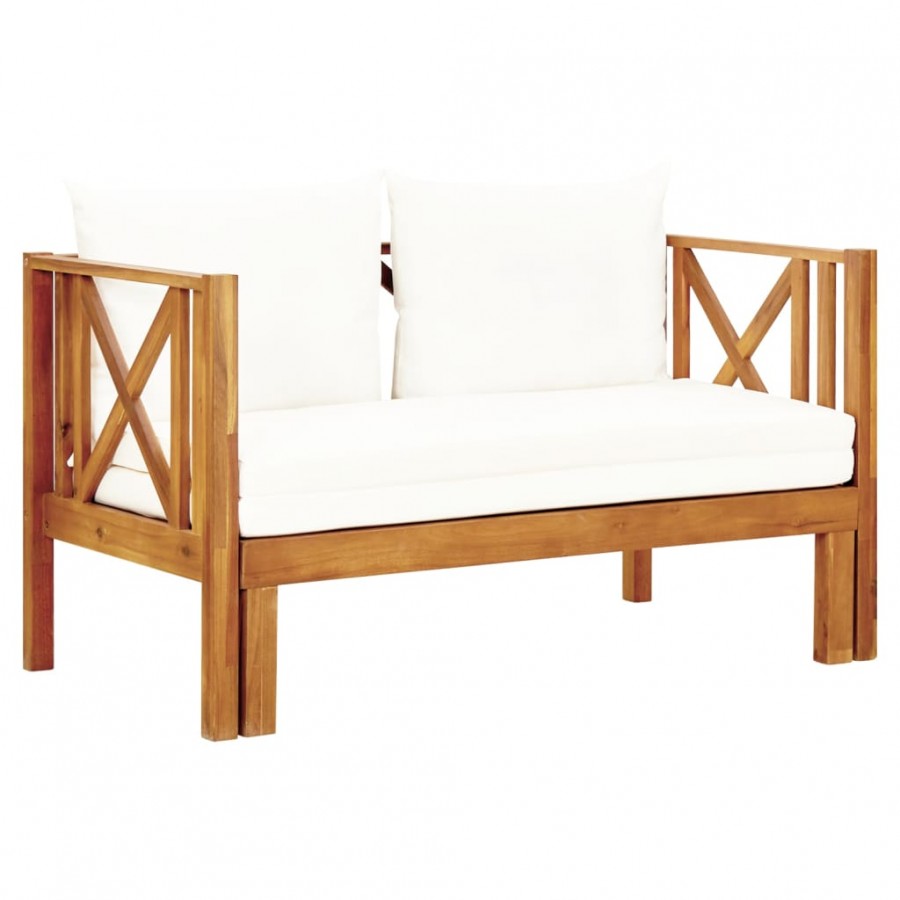 Banc de jardin 2 places et coussins 122 cm Bois d'acacia massif