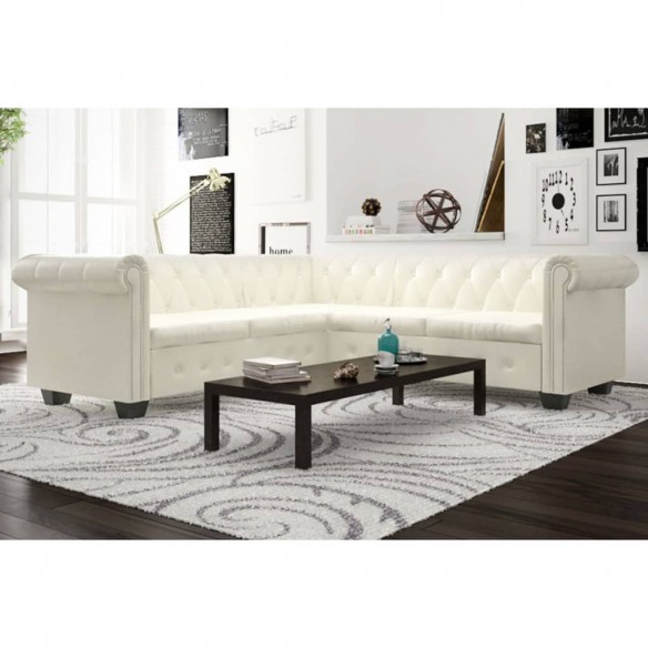 Canapé d'angle Chesterfield 5 plc Cuir artificiel Blanc