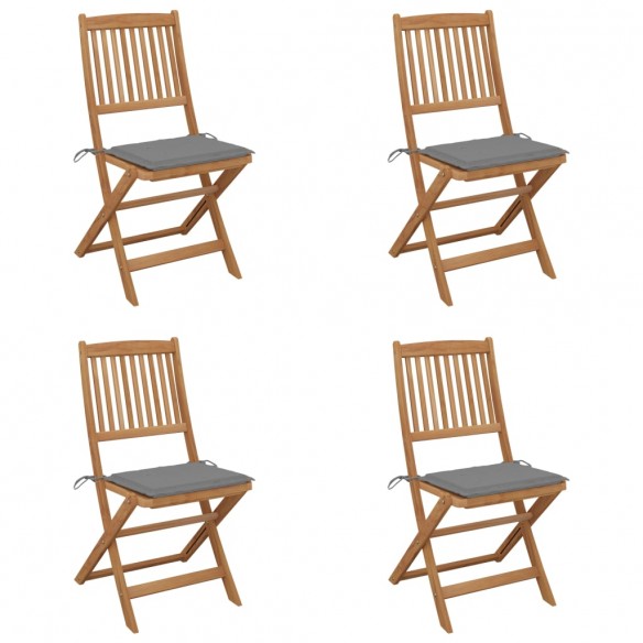 Chaises pliables de jardin 4 pcs avec coussins Bois d'acacia