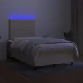 cadre de lit et matelas et LED Crème 120x200cm Tissu