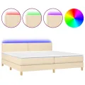 cadre de lit et matelas et LED Crème 200x200cm Tissu