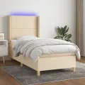 cadre de lit matelas et LED Crème 100x200 cm Tissu