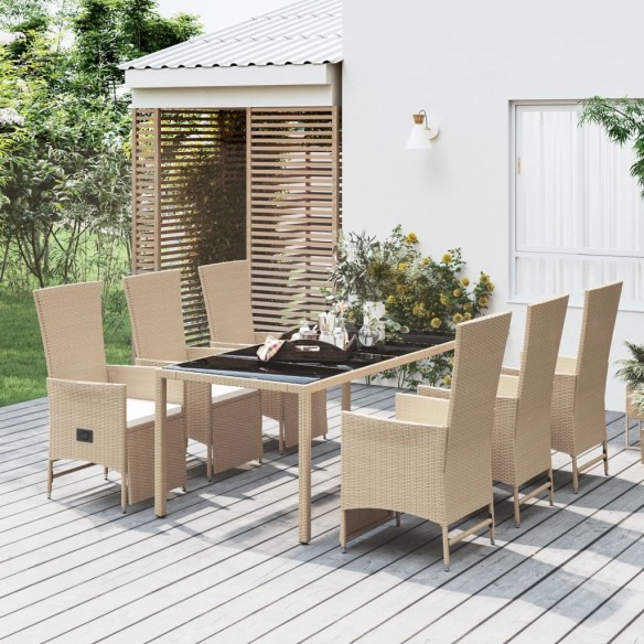 Ensemble à manger de jardin et coussins 7 pcs beige poly rotin