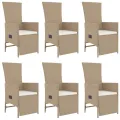 Ensemble à manger de jardin et coussins 7 pcs beige poly rotin
