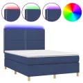 cadre de lit et matelas et LED Bleu 140x200 cm Tissu