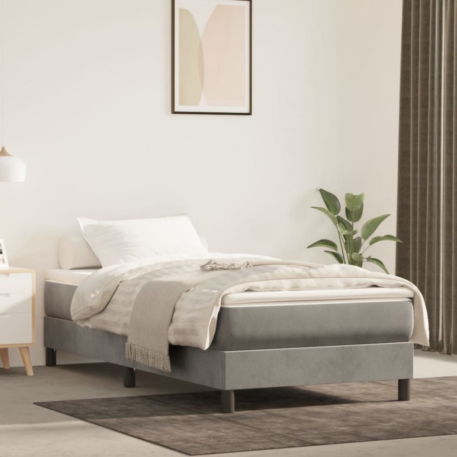 cadre de lit et matelas Gris clair 80x200 cm Velours