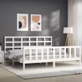Cadre de lit avec tête de lit blanc 200x200 cm bois massif