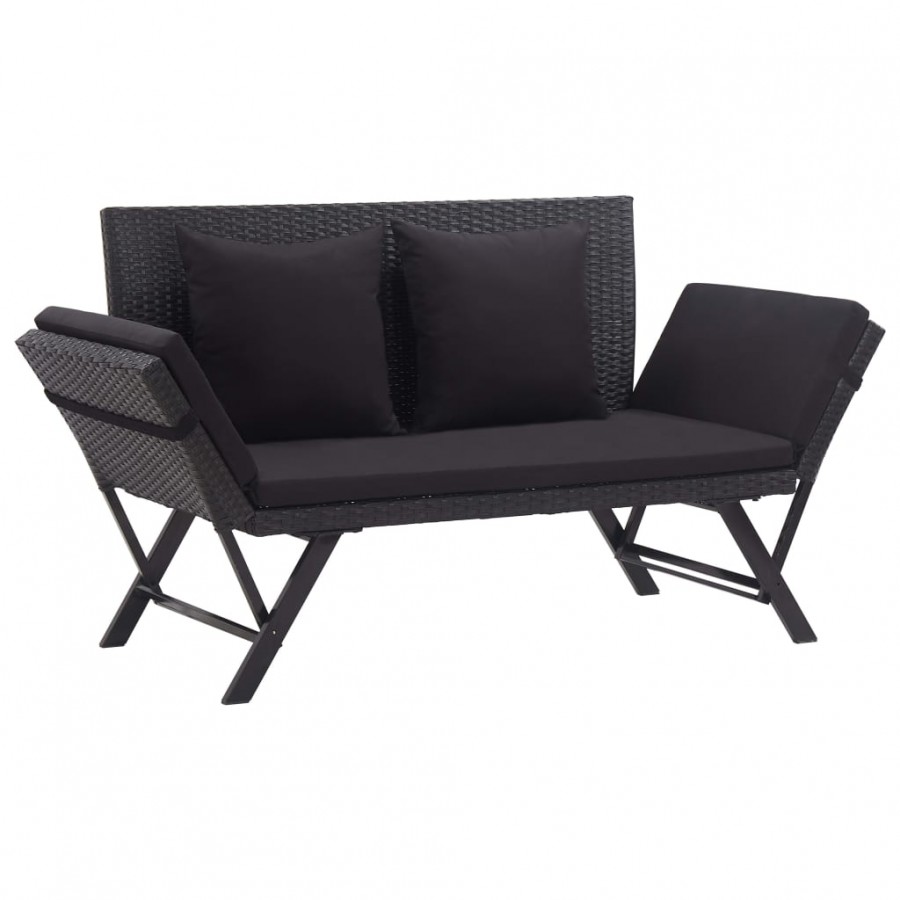 Banc de jardin avec coussins 176 cm Noir Résine tressée