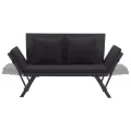Banc de jardin avec coussins 176 cm Noir Résine tressée