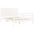 Cadre de lit avec tête de lit blanc petit double bois massif