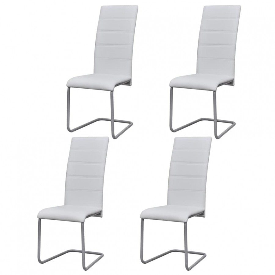 Chaises à manger cantilever lot de 4 blanc similicuir