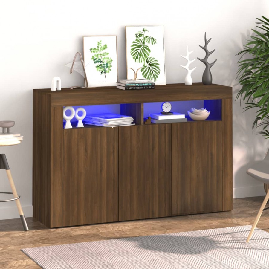 Buffet avec lumières LED chêne marron 115,5x30x75 cm