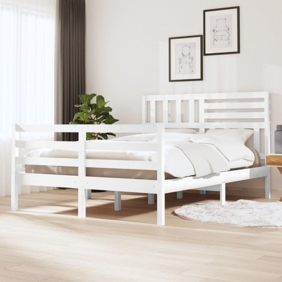 Cadre de lit Blanc Bois massif 140x190 cm