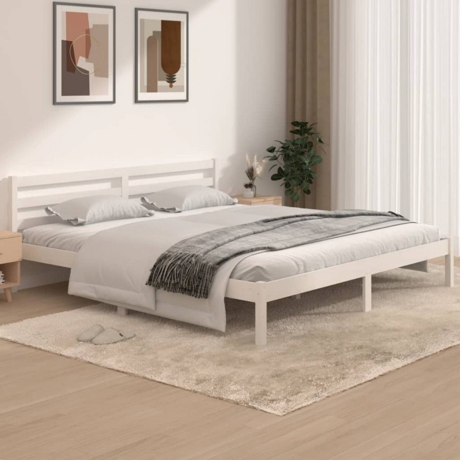 Cadre de lit Bois de pin massif 180x200 cm Blanc Super King