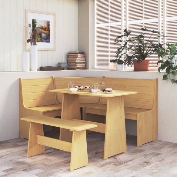 Table à manger avec banc Marron miel Bois de pin solide