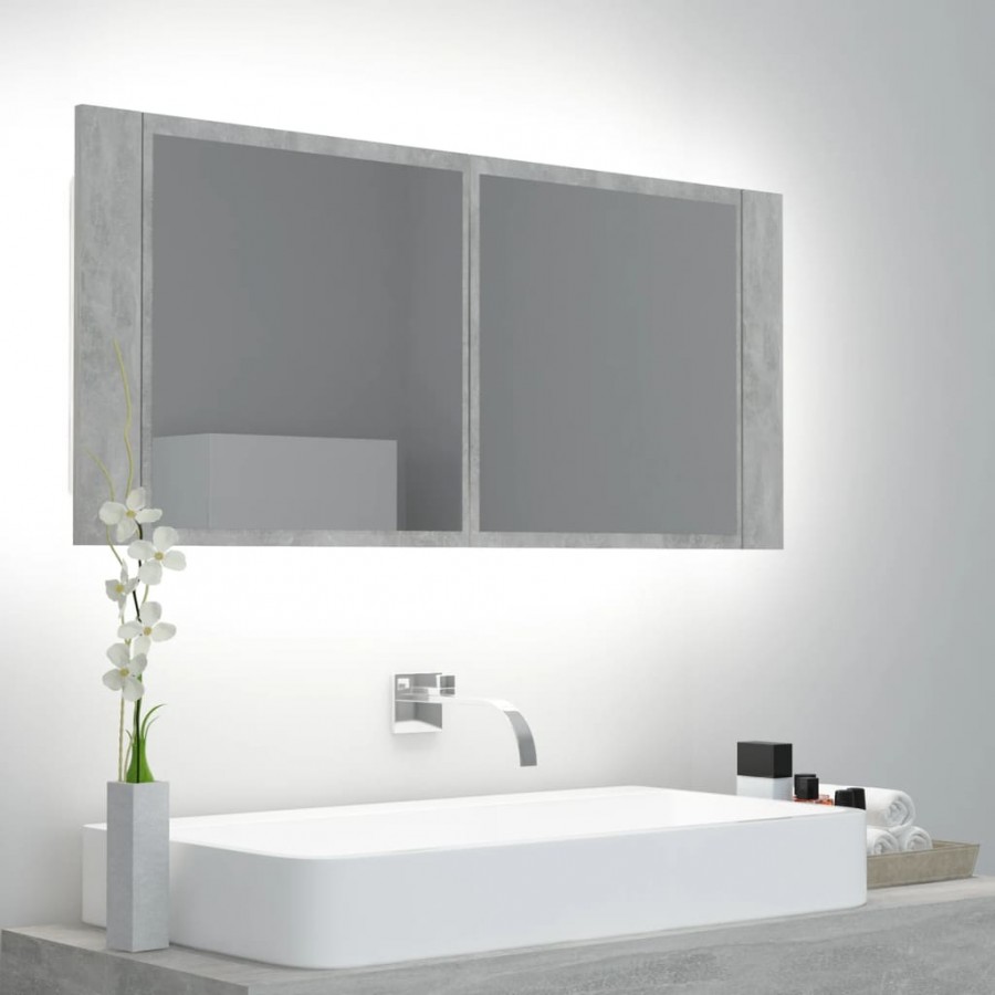 Armoire de salle de bain à miroir LED Gris béton Acrylique