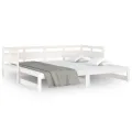 Lit coulissant Blanc Bois de pin solide 2x(90x190) cm