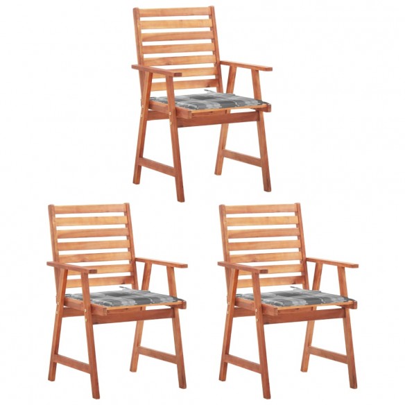 Chaises à dîner d'extérieur 3 pcs avec coussins Acacia massif