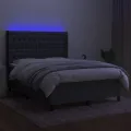 cadre de lit matelas LED Gris foncé 140x200 cm Tissu