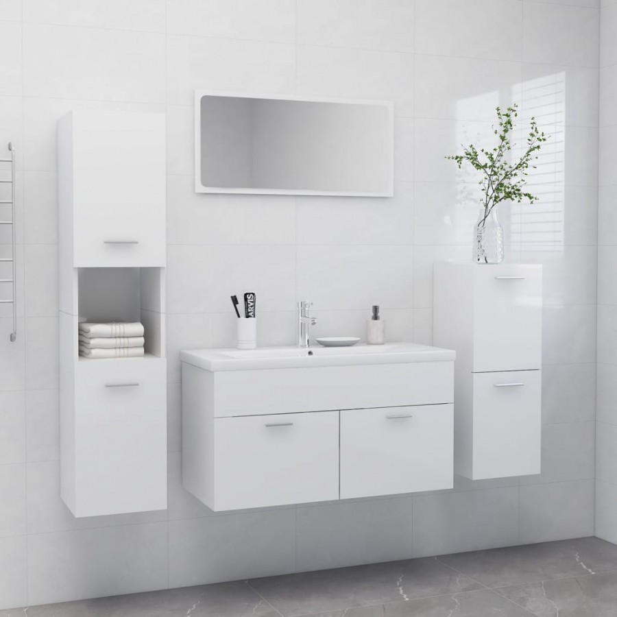 Ensemble de meubles de salle de bain Blanc brillant Aggloméré