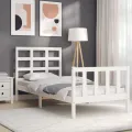 Cadre de lit avec tête de lit blanc 90x190 cm bois massif