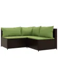 Salon de jardin 3 pcs avec coussins marron résine tressée