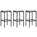 Tabourets de bar avec coussins lot de 3 marron résine tressée