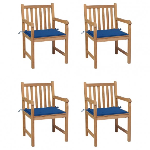 Chaises de jardin 4 pcs avec coussins bleu royal Bois de teck