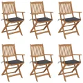 Chaises pliables de jardin 6 pcs avec coussins Bois d'acacia