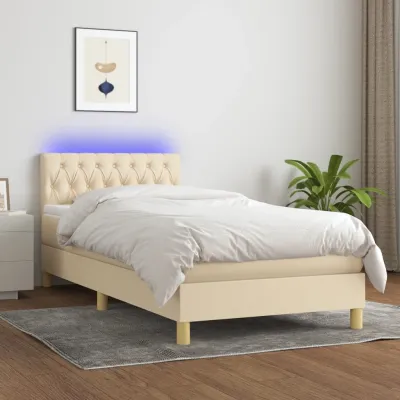 cadre de lit avec matelas LED Crème 90x190 cm Tissu