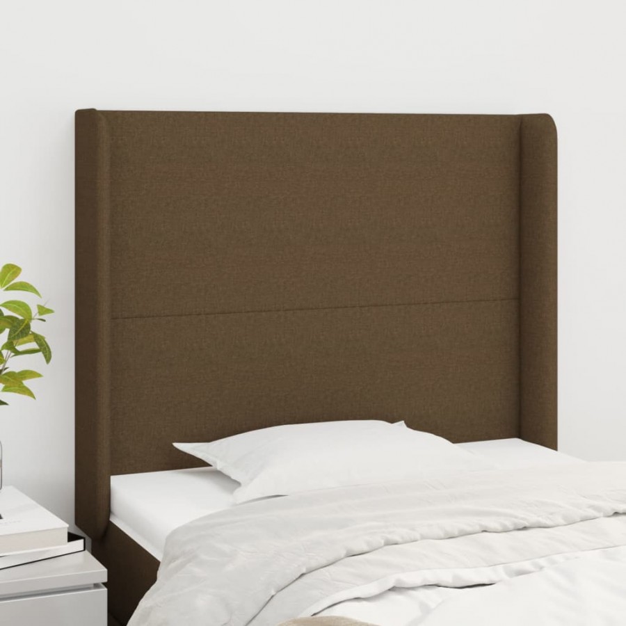 Tête de lit avec oreilles Marron foncé 103x16x118/128 cm Tissu