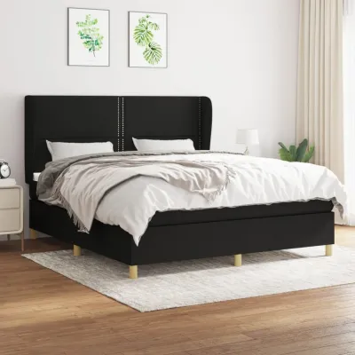 cadre de lit avec matelas Noir 180x200 cm Tissu