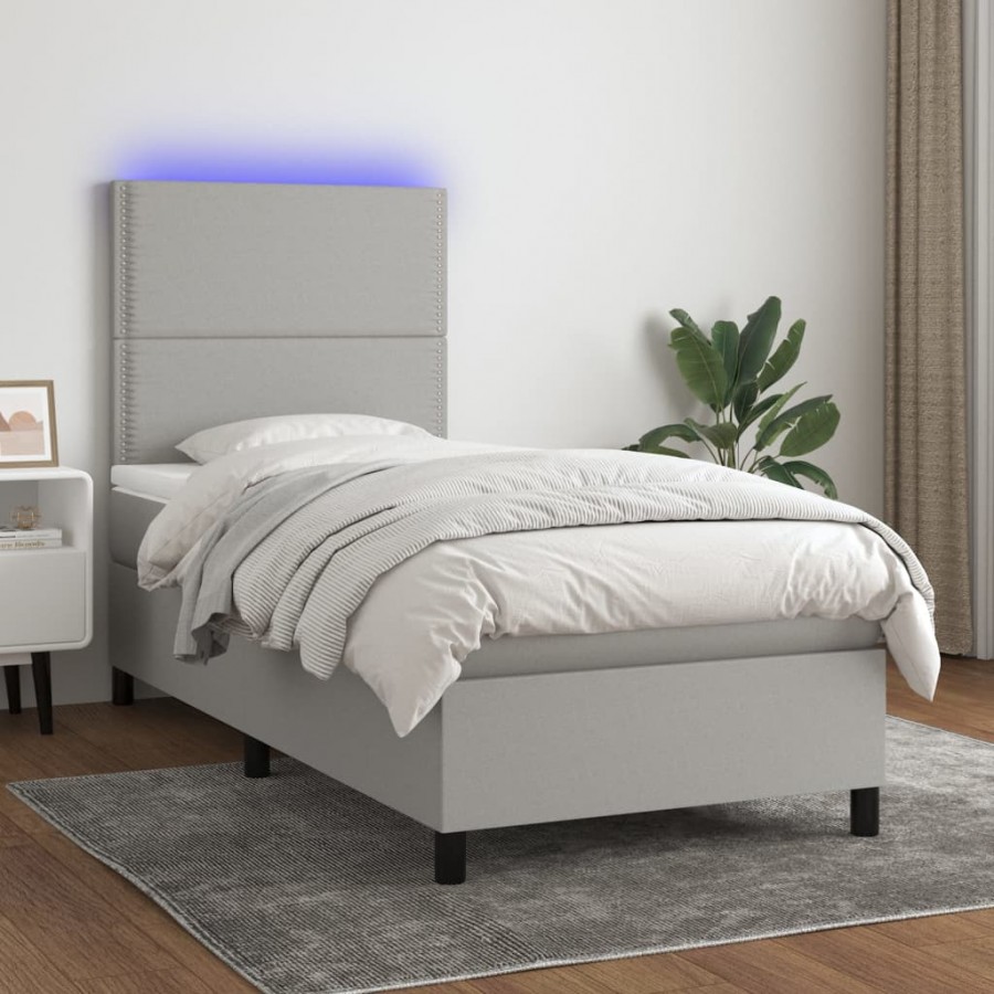 cadre de lit avec matelas et LED Gris clair 90x200cm