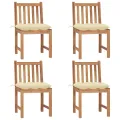 Chaises de jardin 4 pcs avec coussins Bois de teck massif