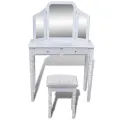 Coiffeuse avec miroir et tabouret 2 tiroirs Blanc