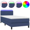 cadre de lit avec matelas et LED Bleu 90x200cm Tissu