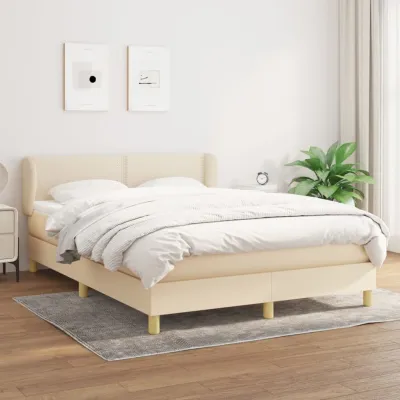 cadre de lit avec matelas Crème 140x190 cm Tissu