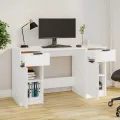 Bureau avec armoire latérale Blanc Bois d'ingénierie