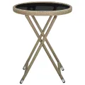 Table à thé Beige 60 cm Résine tressée et verre trempé