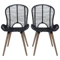 Chaises à manger lot de 2 noir rotin naturel