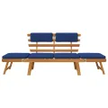 Banc de jardin avec coussins 2-en-1 190 cm Bois solide d'acacia