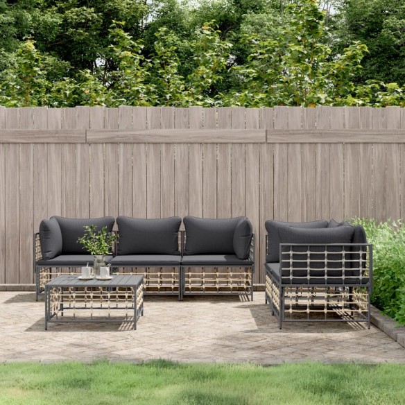 Salon de jardin 6 pcs avec coussins anthracite résine tressée