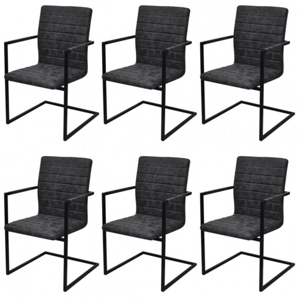 Chaises à manger cantilever lot de 6 noir similicuir