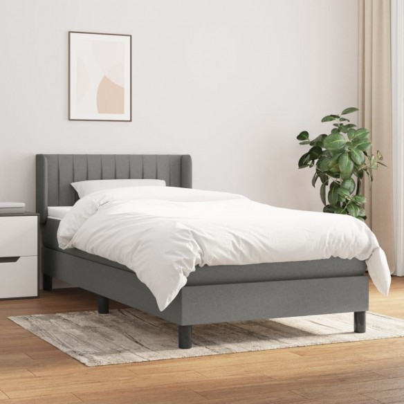 Sommier à lattes de lit avec matelas Gris foncé 100x200cm Tissu