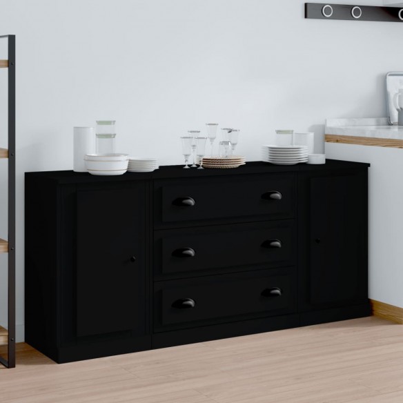 Buffets 3 pcs noir bois d'ingénierie