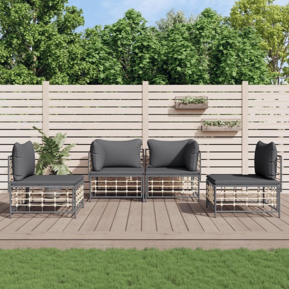 Salon de jardin 4 pcs avec coussins anthracite résine tressée