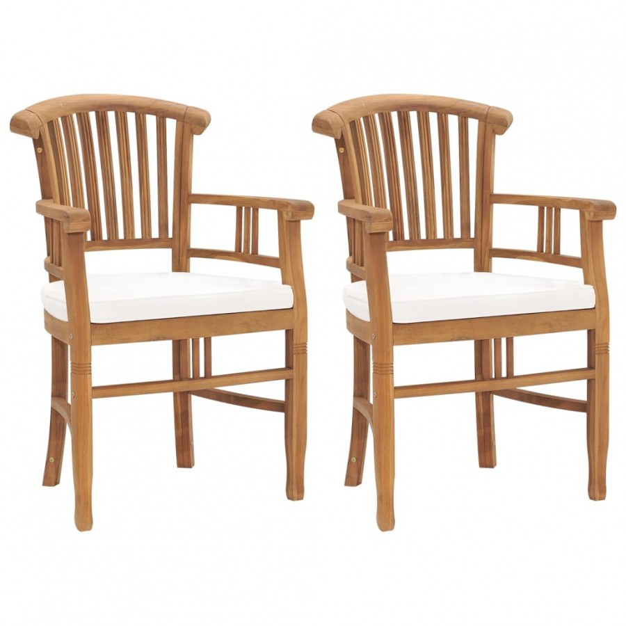 Chaises de jardin 2 pcs avec coussins blanc crème Bois de teck