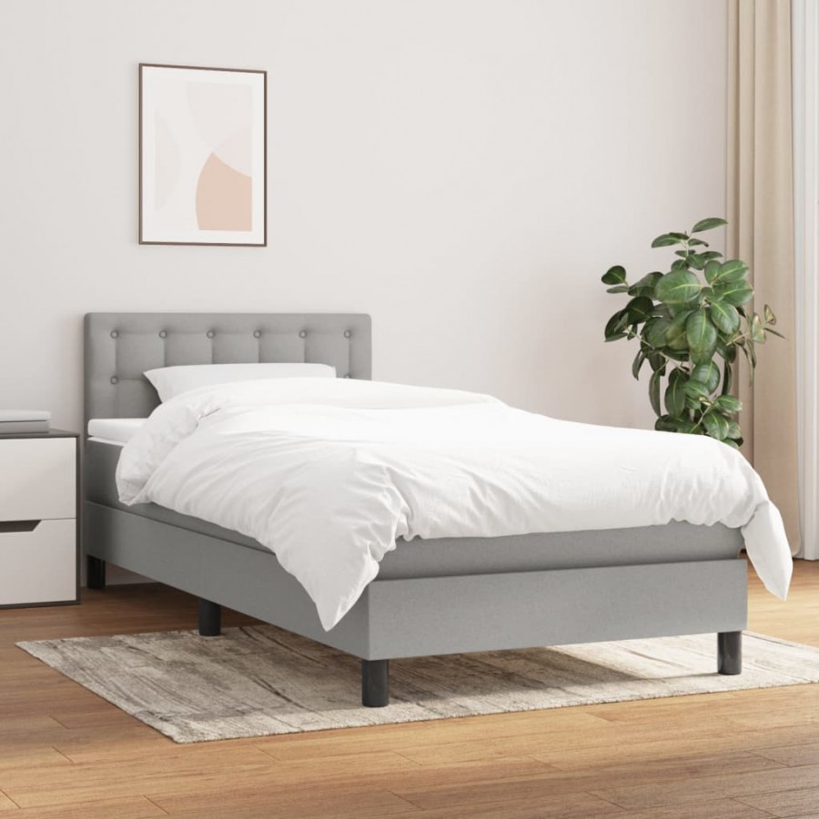 cadre de lit avec matelas Gris clair 80x200 cm Tissu